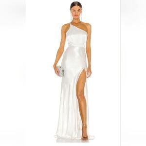Sau Lee Hailey Gown Ivory Size 8 NWT Sleeveless One Shoulder Maxi Satin